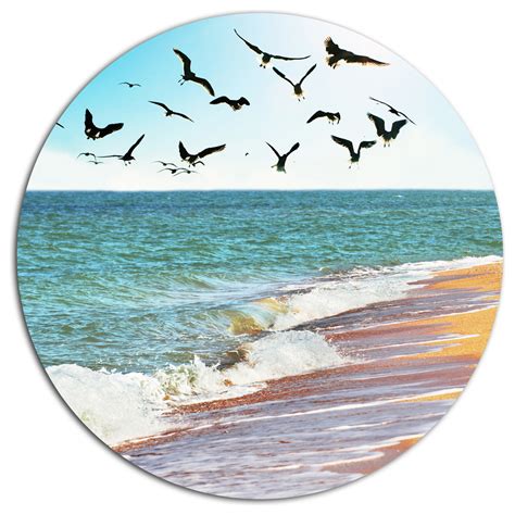 Sea Gulls Over The Seashore Seashore Round Metal Wall Art Beach