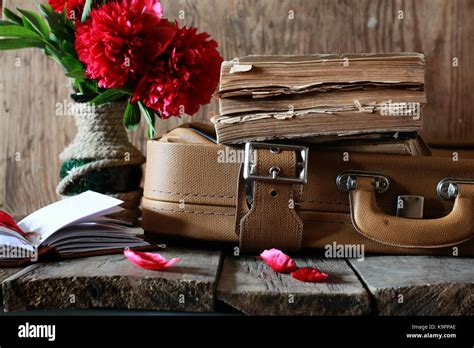 Old Book Leather Suitcase Stock Photo Alamy