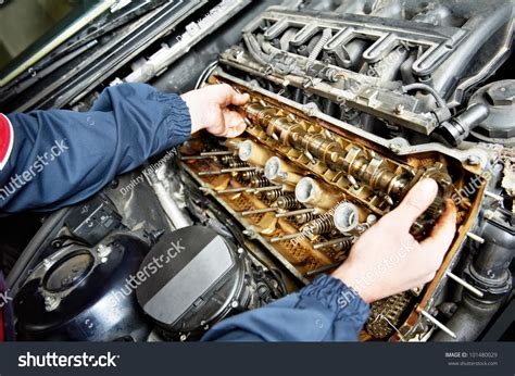 Mechanic Repairman Automobile Car Engine Maintenance Stock Photo