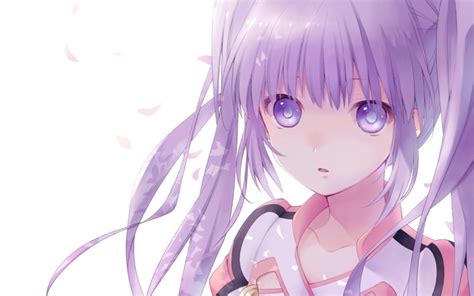 Image Long Hair Purple Hair Twintails Purple Eyes Flower Petals Anime