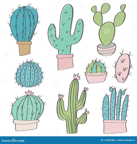 Hand Drawn Vector Cactus Set Doodles Stock Illustration Illustration