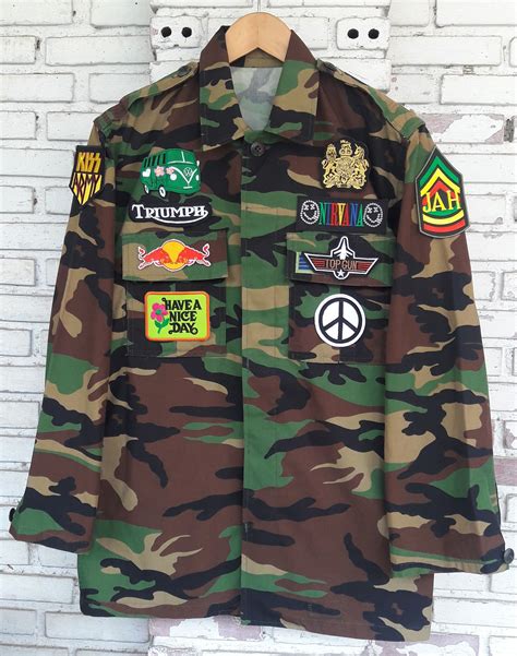 Patched Camo Jacket Reworked Vintage Military Camouflage Jacket With