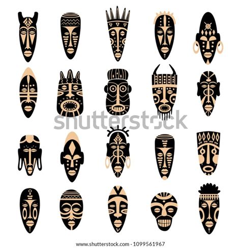 Set African Tribal Masks Ritual Symbols Stock Vector Royalty Free 1099561967