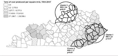 Coal Production Among Kentucky Counties 19832007 With High Rate