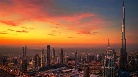 Building City Dubai Skyscraper Sunset United Arab Emirates Hd Travel