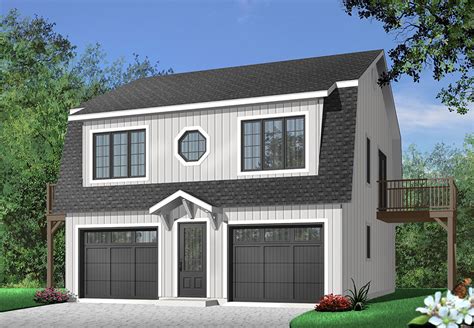 Some may be two levels with the unfinished garage area on the first level and the living space located above. Garage plan with two-bedroom apartment