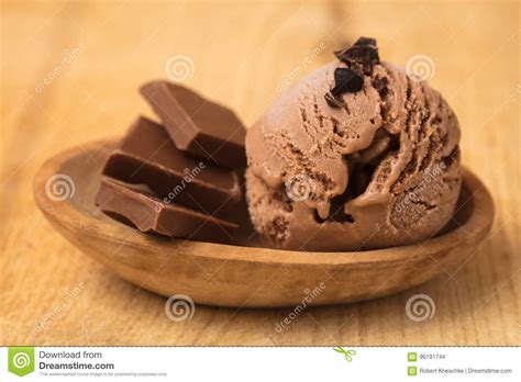 Chocolate Ice Cream Ball With Chocolate Pieces Stock Photo Image Of