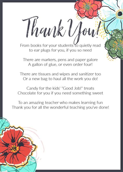 Teacher Appreciation Card Printable To Use With A T Card Teacher