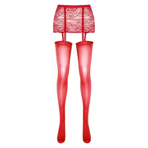 Women Semi See Through Lace Mini Skirt With Garter Belt Stockings Sexy Nightwear Ebay