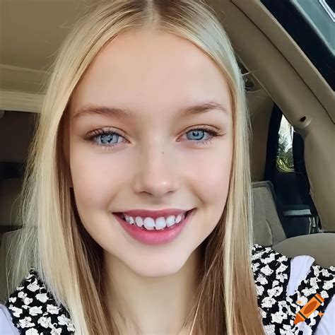 Realistic Portrait Of A Friendly Girl With Pale Blonde Hair