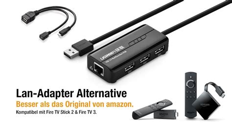 3 Port Hub Lan Ethernet Adapter Plus Otg Cable For Amazon Fire Stick Or