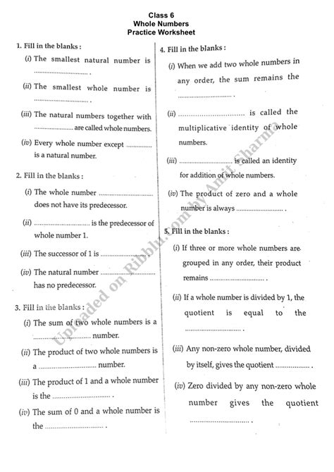 Cbse Class 6 Maths Worksheets Free And Printable