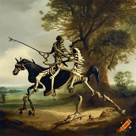 Painting Of A Skeleton Riding A Horse In A Battle