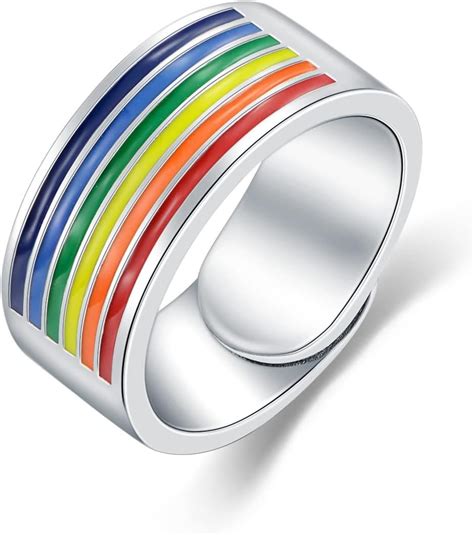 Rainbow Ring Sterling Silver Lgbtq Rings Band Lgbt Pride Jewelry