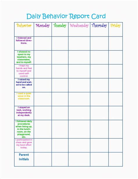 Weekly Behavior Chart Printable When Used Effectively Behavior Charts
