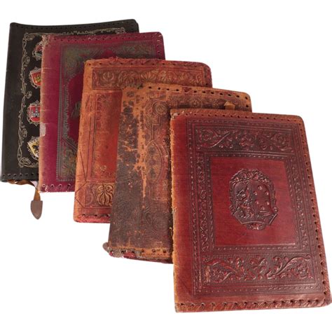 Five Antique Assorted Leather Book Covers From Rubylane Sold On Ruby Lane