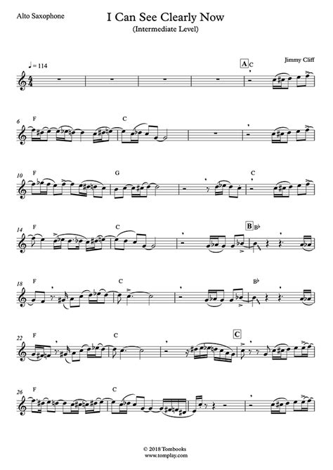 I Can See Clearly Now Intermediate Level Alto Sax Jimmy Cliff Saxophone Sheet Music