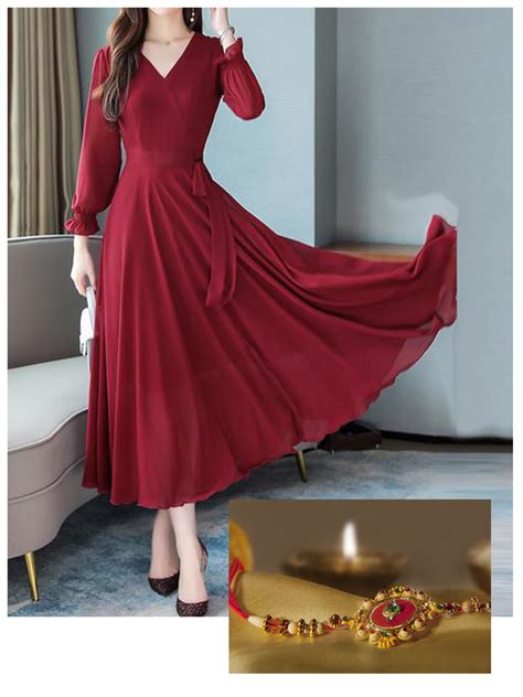 Buy Vivient Maroon Plain V Neck A Line Dress For Women Online Get 48 Off