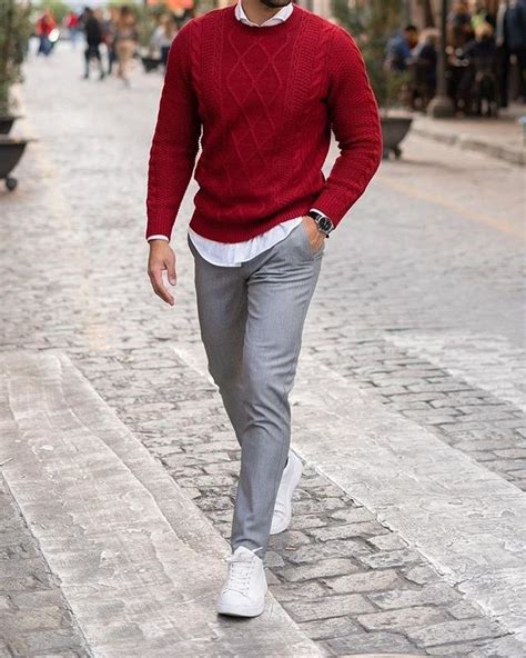 Men S Fashion Style Outfits Ideas Sweater Outfits Men Shirt Outfit Men Red Shirt Outfits