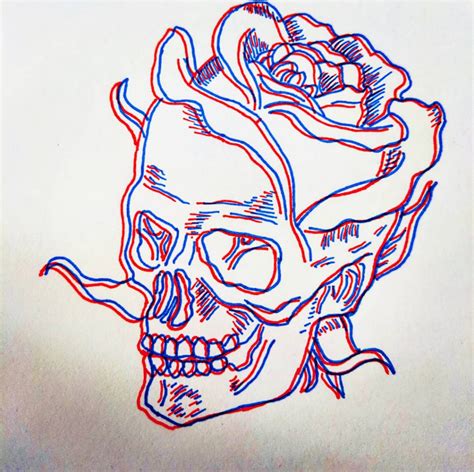 3d Skull Tattoo Red And Blue Tattoo Design