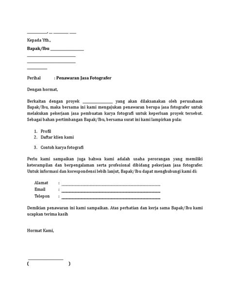 Check spelling or type a new query. Surat Penawaran Jasa Fotografer