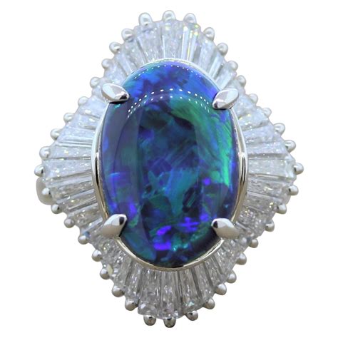 Australian Black Opal Diamond Platinum Ring For Sale At 1stdibs