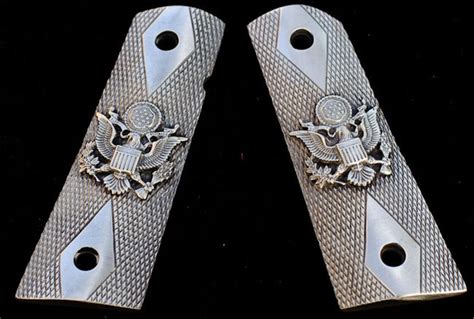 Pewter 1911 Gun Grips Engraved Us Eagle Checkered Design Etsy