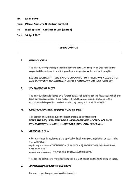 Legal Opinion Template Assignment 2021 To Salim Buyer From Name