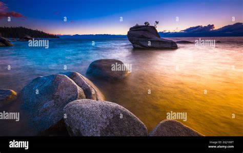 Bonsai Rock At Sunset Lake Tahoe Nevada Usa Stock Photo Alamy