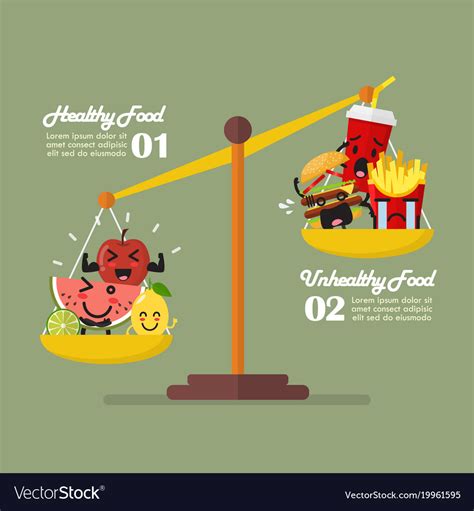 Healthy Food And Junk Food Balancing On Scales Vector Image