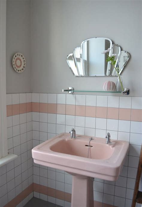 Discover our favorite spaces that combine weathered patinas, nostalgic ancient relics, such as the framed tin ceiling tiles displayed on the far wall and industrial stool set in the shower, round out this room's vintage style. 36 retro pink bathroom tile ideas and pictures 2020