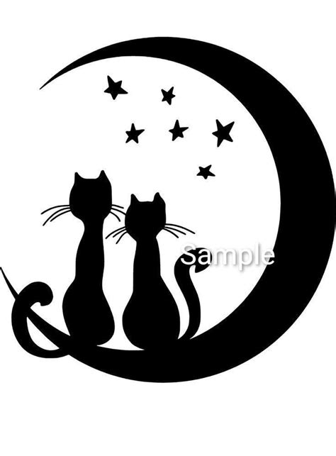 Cats Moon And Stars Clipart Silhouette Svg  Dxf And Etsy