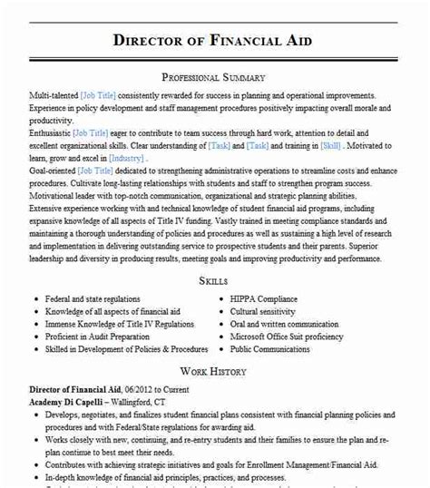 Director of student financial services description of mission impact: Director Of Financial Aid Resume Example Company Name ...