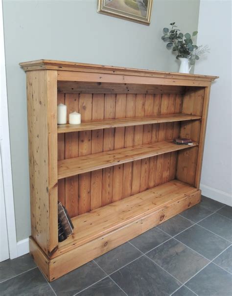 Superb Old Large Solid Pine Bookcase Extra Wide 737190