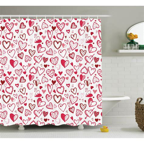 Valentines Heart Shapes Pattern Sketch Home Decor Shower Curtain Set