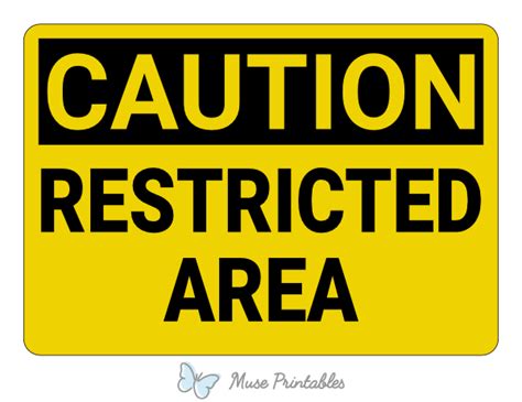 Printable Restricted Area Caution Sign