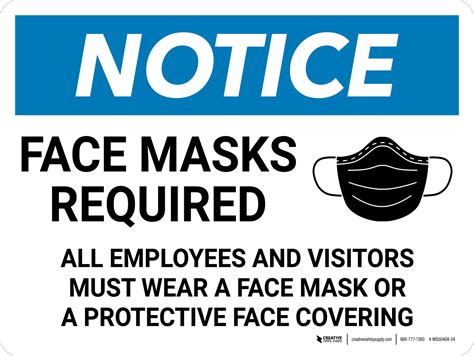 Notice Face Masks Required All Employees And Visitors Must Wear Face Mask Wall Sign