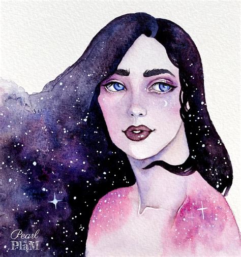 Lady Midnight Original Watercolor Painting Galaxy Art Etsy Original