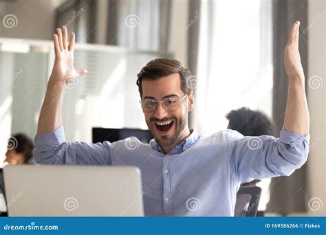 Excited Male Scream Yes Winning Lottery Online Stock Photo Image Of