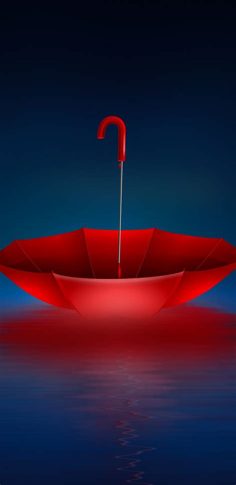 Download Red Umbrella Reflections Digital Art Abstract 1440x2960