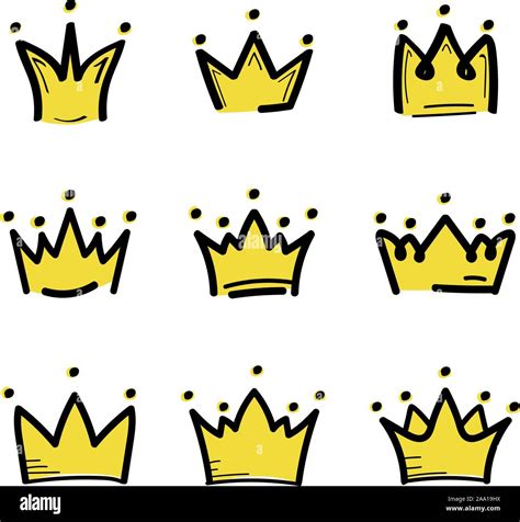 Crown Set In Sketch Draw Style King Crown Icon Vector Illustration