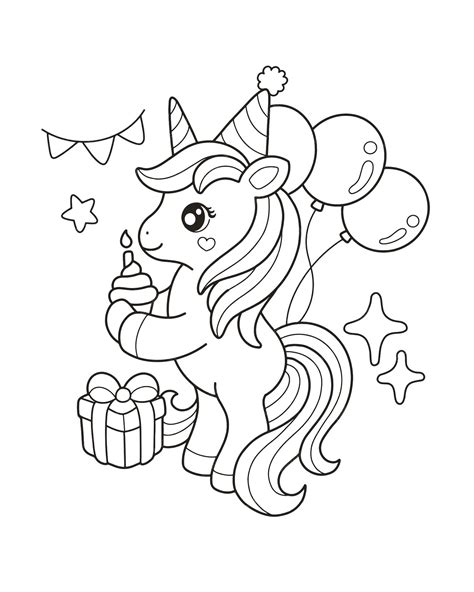 Premium Vector Unicorn Birthday Coloring Page Illustration For Kids