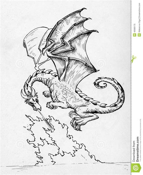 How to draw a dragon i dragon drawing tutorial. Dragon Breathing Fire Stock Illustration - Image: 40686175