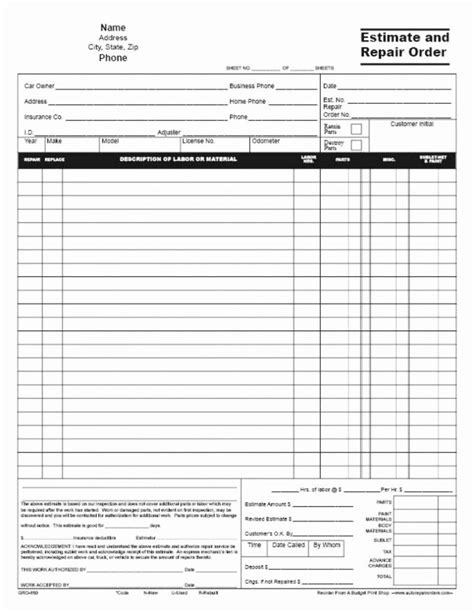What Is A Collision Repair Estimate Form Free Sample Example
