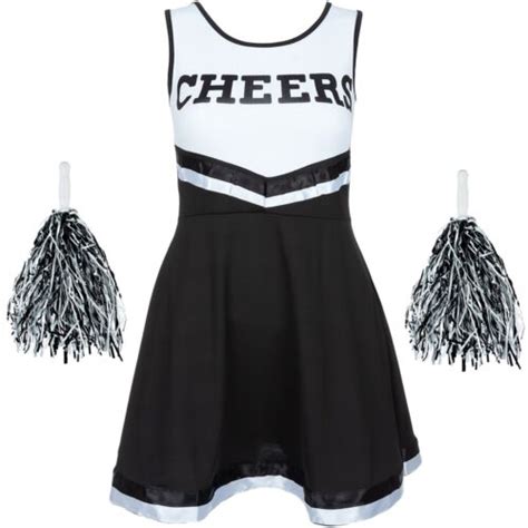Black Halloween Cheerleader Fancy Dress High School Uniform Costume