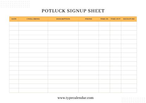 Office Lunch Potluck Sign Up Sheet Printable Template Work Gathering