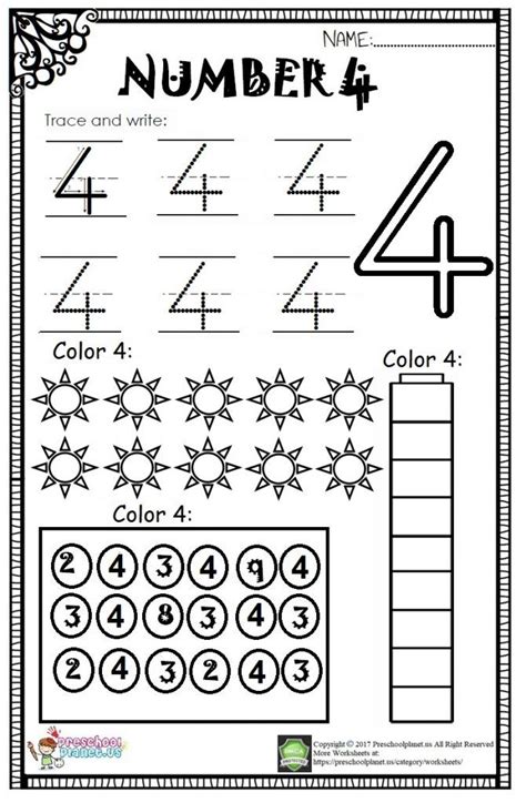 Number 4 Worksheet For Kids – Preschoolplanet | Numbers preschool