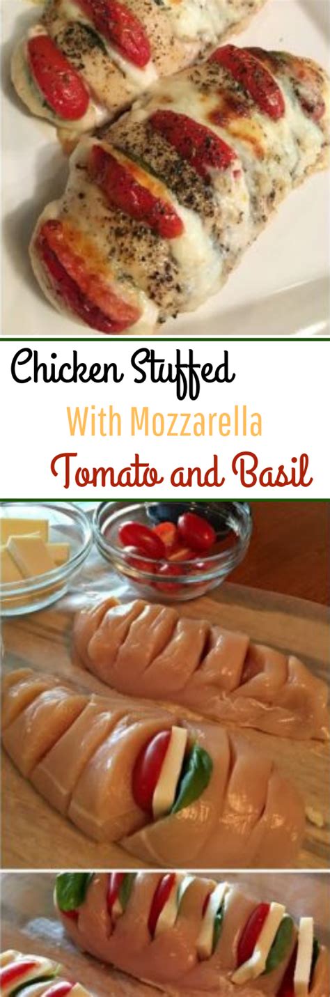 In a bowl, combine the basil, garlic, perfect italiano mozzarella and a sprinkle of salt and pepper. Chicken Stuffed with Mozzarella, Tomato and Basil #chicken ...