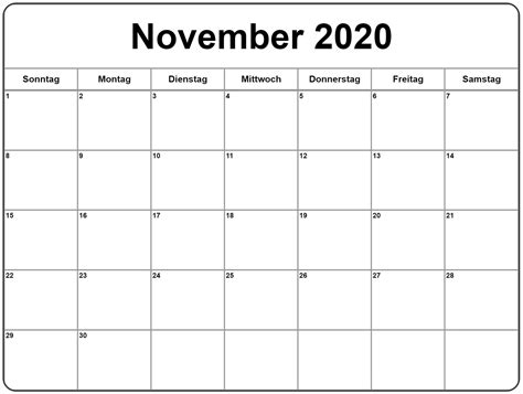 2021 monthly calendar, 12 months on 12 pages, landscape (horizontal) us letter paper format, space for notes, coloring page for kids. November 2020 Druckbare Kalender Zum Ausdrucken [PDF ...