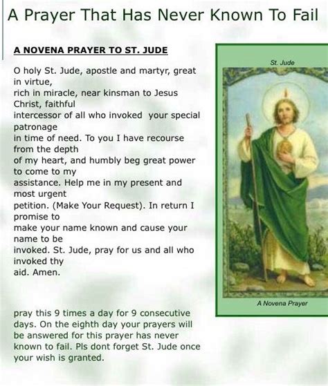 A Prayer That Has Never Been Known To Fail Novena Prayer To St Jude